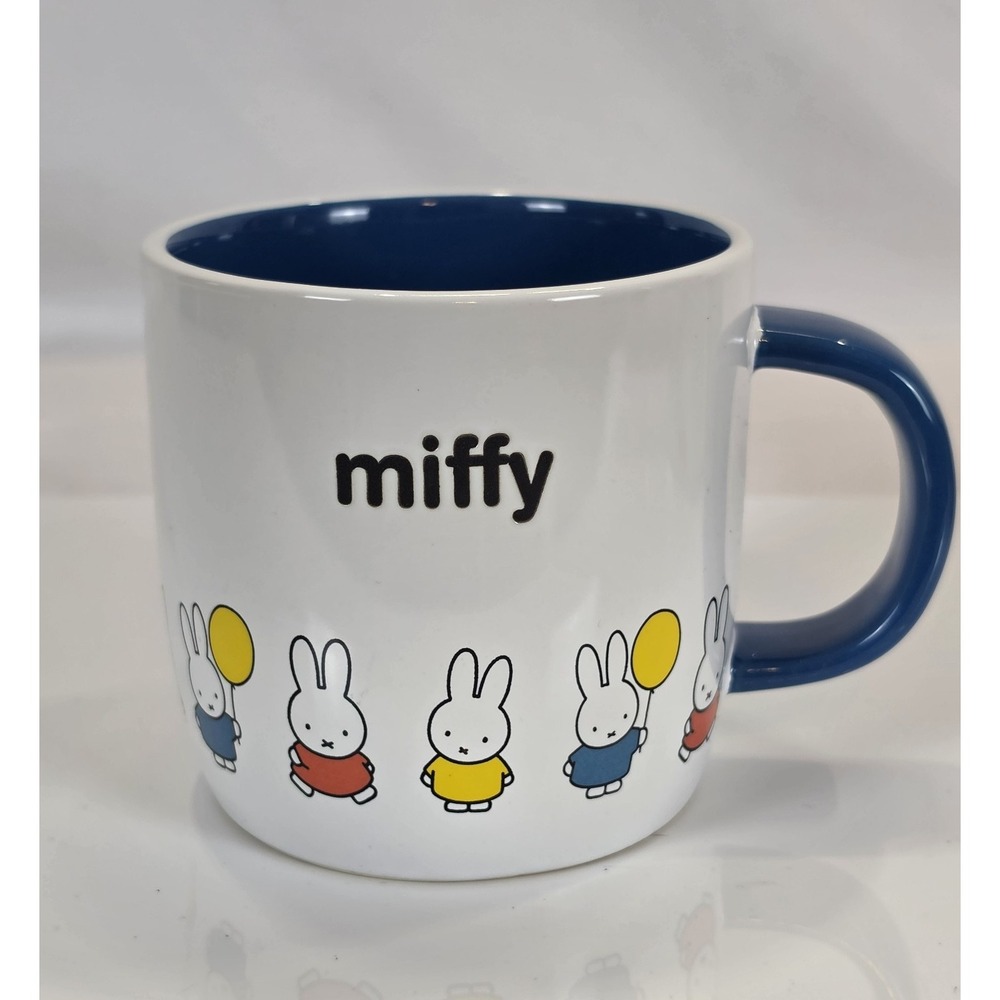 Miffy by Magenta Ceramic Coffee Mug White with Blue Interior Bunny Balloon 18oz